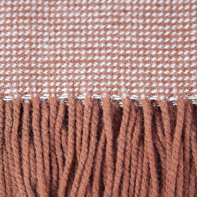 Calyx Interiors Wool Throw Blanket – 50 x 60in Lambswool Throw Blanket with Tassels – Soft and Warm Thick Wool Throw – Throw Blanket for Couch, Bed, Sofa – Warm Blanket for Winter (Brick/Cream)