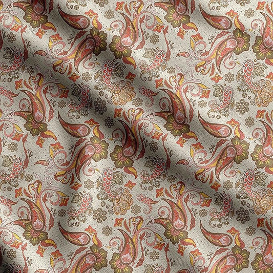 Soimoi Heavyweight Cotton Poplin Fabric Material, Red - Asian Paisley Printed-42 Inch Width, Natural Cotton Material for Quilt Making, Dress, Skirt, Pajamas, Pillowcases, Tablecloths, Kurtis, 1 Yard