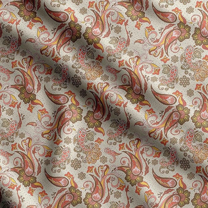 Soimoi Lightweight Velvet Fabric - Red - Asian Print, Unstitched Material - 58" Wide, Perfect Fabric for Upholstery, Fashion and Craft Projects, 1 Yard