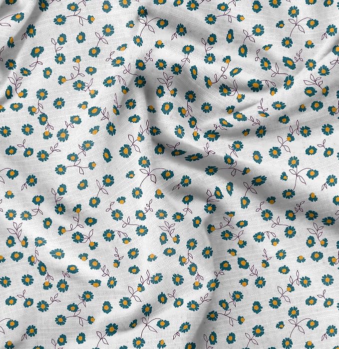 Soimoi Silky Satin Fabric Material, 1 Yard - 42" Inch Width, White - Floral Print - Soft Shiny Fabric for Dress, Pillowcases, Pajamas, Evening Dress, DIY
