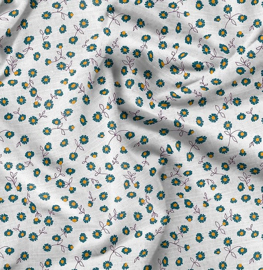 Soimoi Silky Satin Fabric Material, 1 Yard - 42" Inch Width, White - Floral Print - Soft Shiny Fabric for Dress, Pillowcases, Pajamas, Evening Dress, DIY