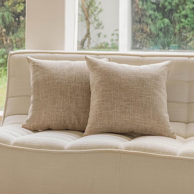 Home Brilliant Euro Shams Pillow Covers 26x26 Lined Linen Decorative Square Pillow Covers Neutral Decorative Pillowcases for Bedroom Living Room Nursery, 26 x 26 Inch, Set of 2, Burlap