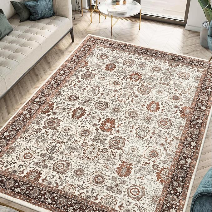 Keen Home Design 48"x72" Rug - Machine Washable Area Rug with Non-Slip Backing, Ideal for Living Room, Dining Room, Bedroom - Vintage, Easy Clean, Durable, Low Pile - (4' x 6')