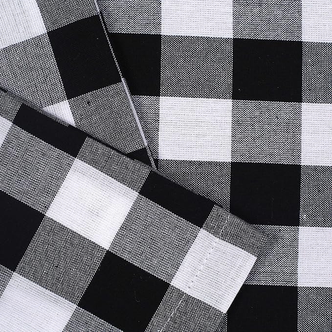 Dinner Napkin Gingham Plaid Check, 100% Cotton, Mitered Corners & Generous Hem, Set of 12, 18x18 inches, Black White Checks