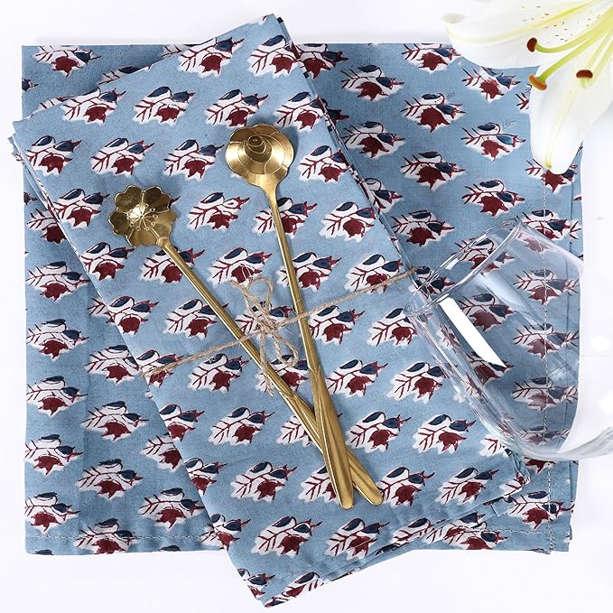 The Home Talk 100% Cotton Fall Cloth Designer Dinner Napkins, Handblock Print, Washable Durable Linen for Everyday Use Wedding Parties Outdoors Thanksgiving I 18 X 18 Inches I Set of 6 | Kota