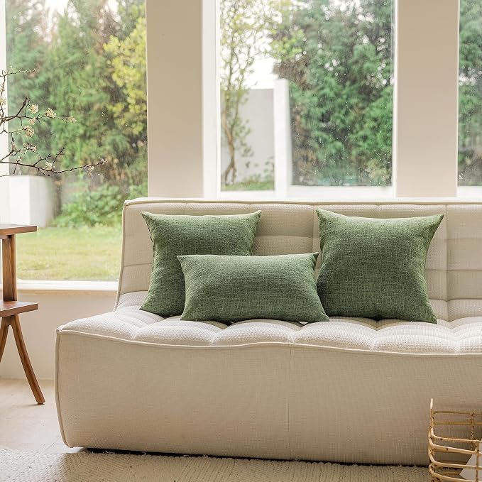 Home Brilliant 2 Pack Lined Linen Solid Textured Large Throw Euro Pillow Sham 26x26 Cushion Pillow Cover for Couch Floor Decor, 26 x 26 inch, Green