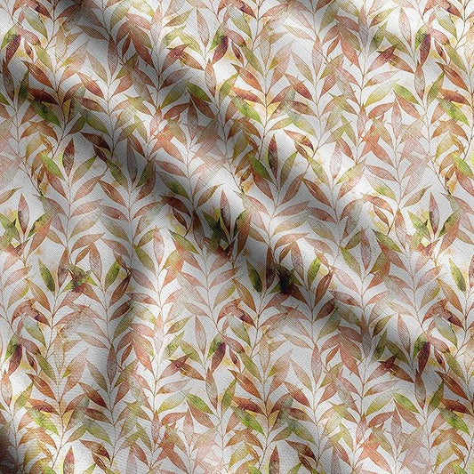 Soimoi Heavyweight Cotton Poplin Fabric Material, Orange - Leaves Printed-42 Inch Width, Natural Cotton Material for Quilt Making, Dresses, Skirts, Pajamas, Pillowcases, Tablecloths, Kurtis, 1 Yard