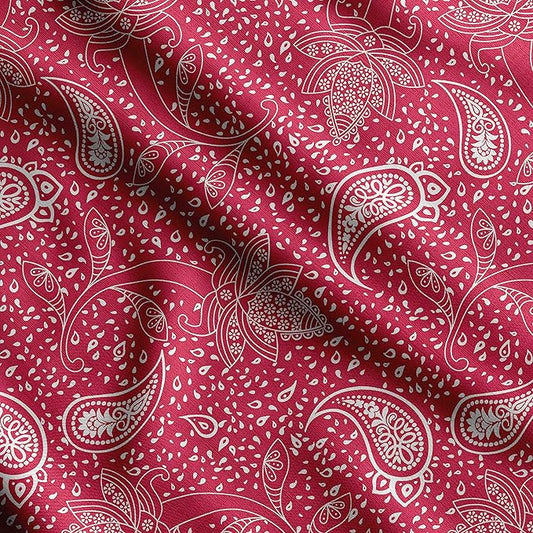 Soimoi Silky Satin Fabric Material, 1 Yard - 42" Inch Width, Red - Asian Print - Soft Shiny Fabric for Dress, Pillowcases, Pajamas, Evening Dress, DIY