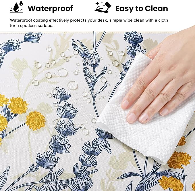 ALOANES Waterproof Mouse Pad with Durable Stitched Edge, Large Gaming Keyboard Pad, Non-Slip Rubber Base, Extended Desk pad for Gamer, Office & Home, Yellow Flower Mousepad 31.5"x 11.8"x 0.12"