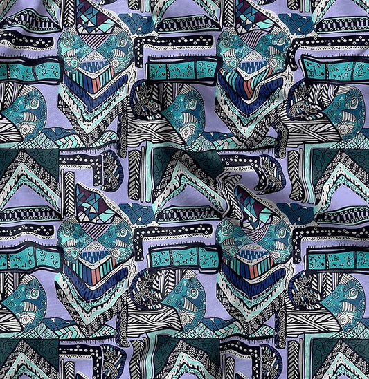 Soimoi Silky Satin Fabric Material, 1 Yard - 42" Inch Width, Purple - Tribal Print - Soft Shiny Fabric for Dress, Pillowcases, Pajamas, Evening Dress, DIY