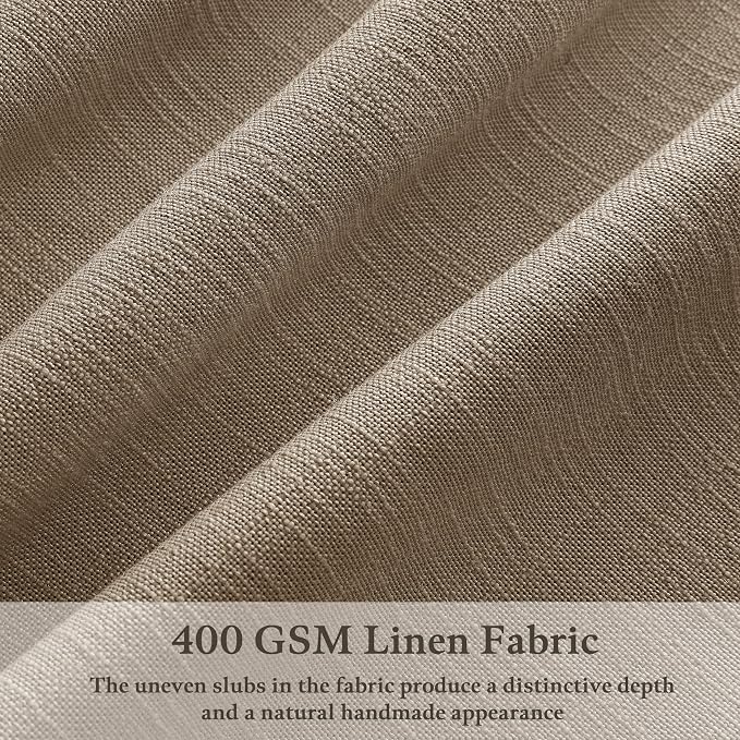 Short Pleated Linen Curtains 45 Inch Length 2 Panels Latte Rustic Country Light Filtering Back Tab Curtain for Kitchen Cafe Basement Light Brown Burlap Bay Window Drape with Hooks Rings W50xL45
