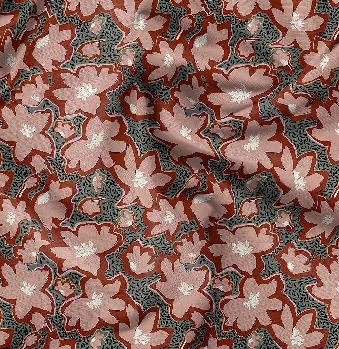 Soimoi Heavyweight Cotton Poplin Fabric Material, Brown - Floral Printed - 42" Inch Width, Natural Cotton Material for Quilt Making, Dresses, Skirts, Pajamas, Pillowcases, Tablecloths, Kurtis, 1 Yard