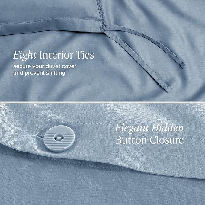 Bare Home 100% Organic Cotton Sateen Duvet Cover Set - 400 Thread Count - Smooth Sateen Weave - Warm & Luxurious - Duvet Cover (King/Cal King, Dusty Blue)