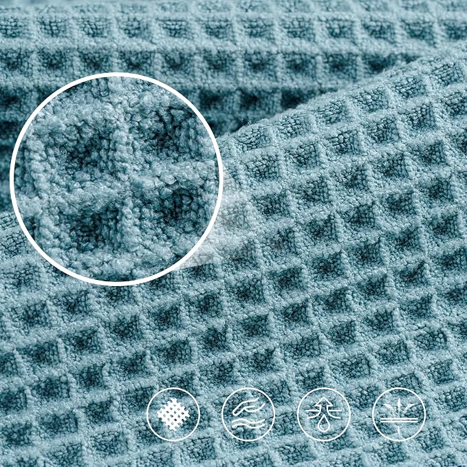 POLYTE 430 GSM Microfiber Oversize Quick Dry Lint Free Bath Towel, 60 x 30 in, 4 Pack (Waffle Weave)