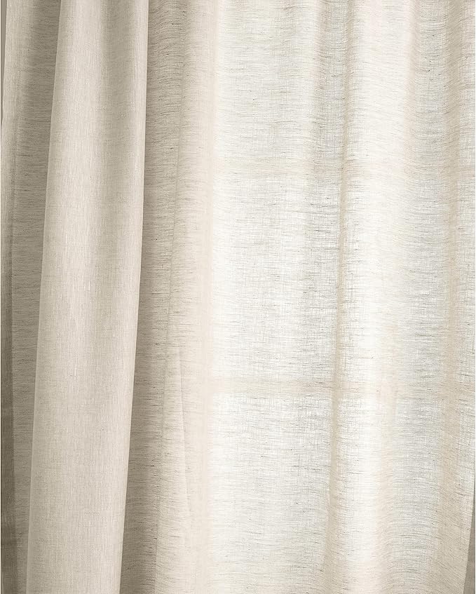Solino Home Light Natural Linen Curtain 52 x 120 Inch, Light Filtering Rod Pocket Curtain 120 Inches Long, 100% Pure Linen European Flax Window Treatment Panel for Living Room, Bedroom - 1 Panel