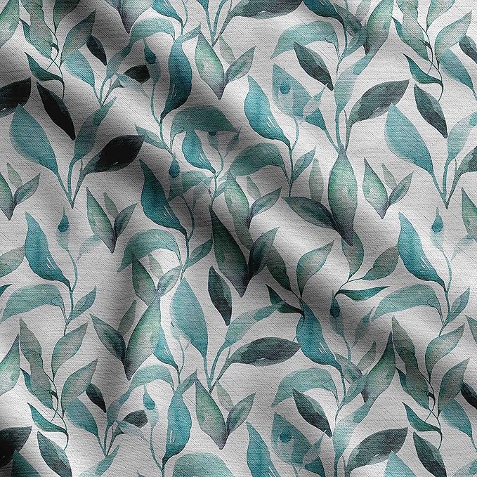 Soimoi Silky Satin Fabric Material, 1 Yard - 42" Inch Width, Green - Leaves Print - Soft Shiny Fabric for Dress, Pillowcases, Pajamas, Evening Dress, DIY