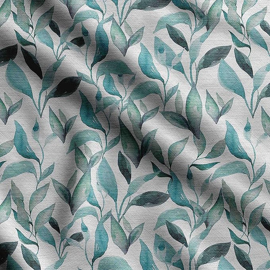 Soimoi Heavyweight Cotton Poplin Fabric Material, Green - Leaves Printed - 42" Inch Width, Natural Cotton Material for Quilt Making, Dresses, Skirts, Pajamas, Pillowcases, Tablecloths, Kurtis, 1 Yard