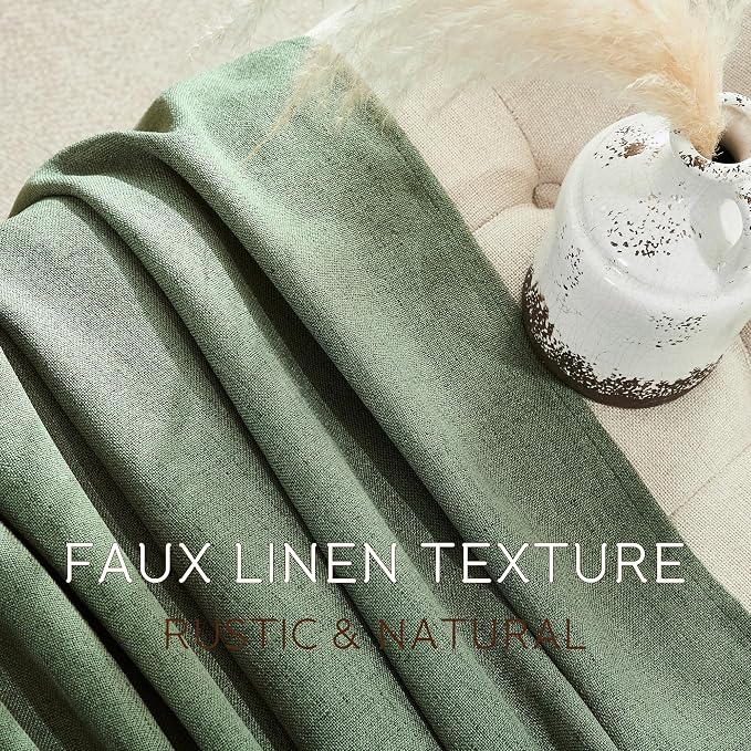 NICETOWN Olive Green Linen Curtains 84 Inches Long 2 Panels for Bedroom Living Room, Privacy Linen Textured Window Drapes Semi Sheer Light Filtering Grommet Christmas Curtains, 52" W x 84" L