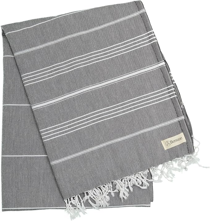 Bersuse Towels Anatolia XL Beach Blanket Throw Blanket Turkish Towel 100% Cotton Extra-Large Quick-Dry Lightweight Premium Peshtemal Towel - 61x82 Inches, Anthracite (Set of 3)