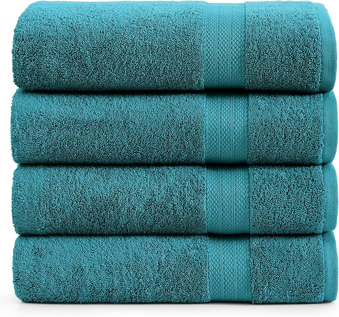 LANE LINEN Premium 4 Pack Bath Towels Set (28"x54") - 100% Ring Spun Cotton, Large Cotton Towels for Bathroom - Durable, Quick Dry, Soft & Absorbent Bath Towel - Perfect Family Set - Sea Port