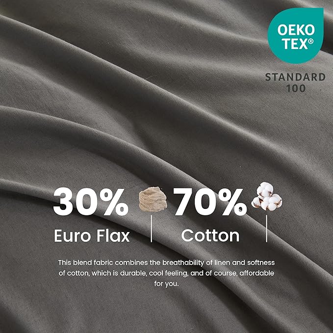 BISELINA French Linen Duvet Cover Set 2pcs with Hidden Zipper Closure Natural Flax Cotton Blend Solid Color Soft Breathable Luxury Farmhouse Bedding - Twin Size, Dark Grey
