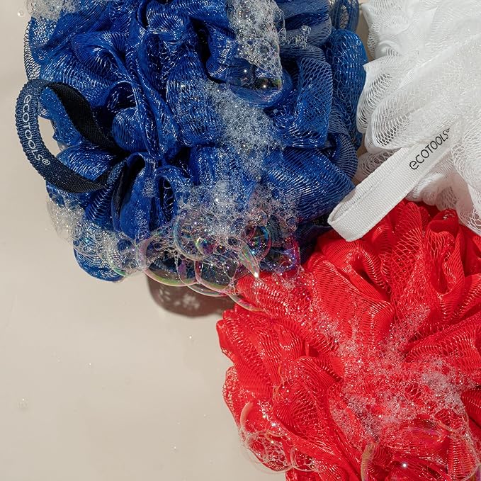 EcoTools Delicate EcoPouf Body Loofah, Gentle Exfoliating Shower Sponge for Sensitive Skin, 100% Recycled Netting Bath Pouf, 1 Count
