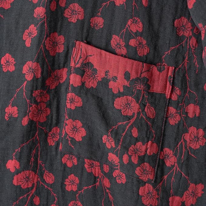 100% Cotton Gauze Ginkgo Leaf Kimono Robe, Long Knit Loose Bathrobe Nightgown Ladies Loungewear Sleepwear for Women