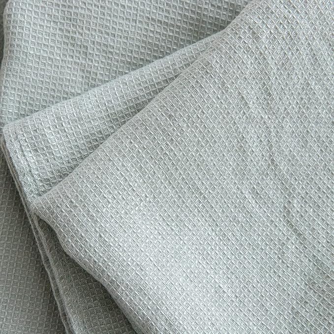 LinenMe Linen Waffle Bath Towel Sea Foam, 39 x 63
