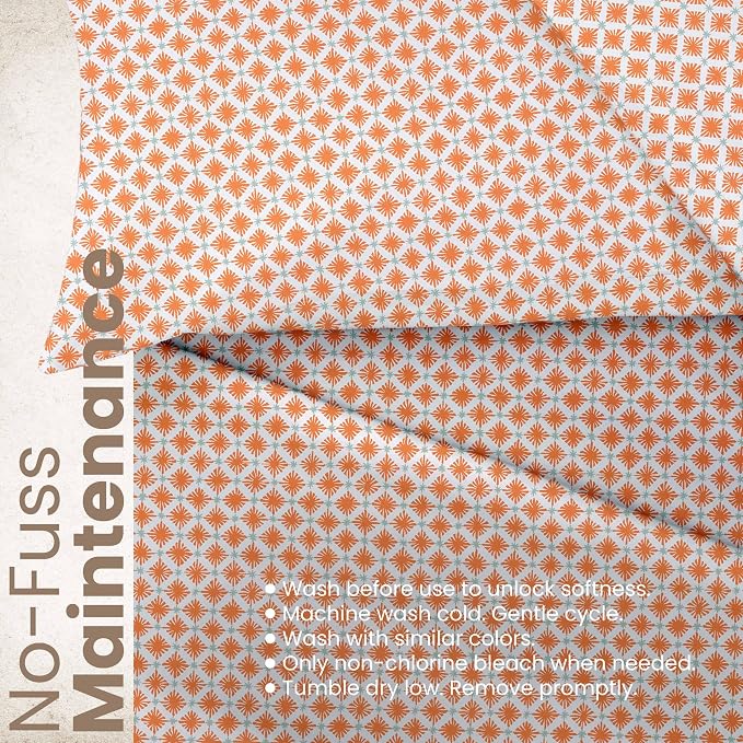EcoPure Queen Size Sheet Set, Orange | 100% Organic Cotton, Comfort Washed, Cooling, Deep Pocket, GOTS Certified