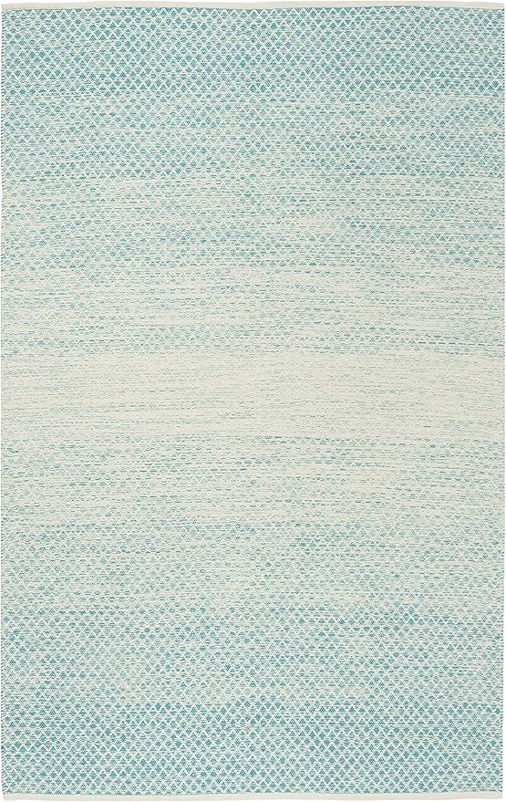 SAFAVIEH Montauk Collection Area Rug - 5' x 8', Turquoise & Ivory, Handmade Cotton, Ideal for High Traffic Areas in Living Room, Bedroom (MTK601E)