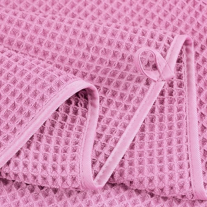 POLYTE 430 GSM Microfiber Oversize Quick Dry Lint Free Bath Towel, 60 x 30 in, 4 Pack (Waffle Weave)