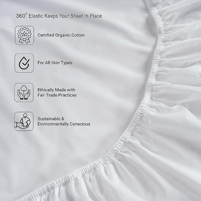 LANE LINEN 100% Organic Cotton Twin Sheets Set, 6Pc Twin Bed Sheets, Breathable Cotton Sheets Twin Size Bed Set, Dorm Room Essentials with 15" Deep Pocket Fitted Sheet - White Twin Sheets (2 Pack)