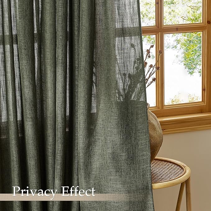 NICETOWN Linen Curtains 84 inch Length for Living Room 2 Panels Set, 55" Wide Thick Flax Linen Blend Privacy Window Drapes Rod Pocket & Back Tab with Light Filtering for Bedroom