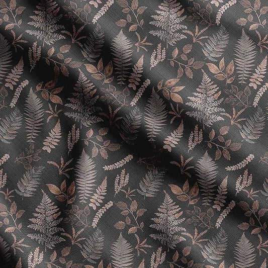 Soimoi Silky Satin Fabric Material, 1 Yard - 42" Inch Width, Black - Leaves Print - Soft Shiny Fabric for Dress, Pillowcases, Pajamas, Evening Dress, DIY