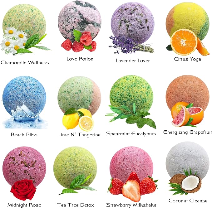 Pure Bath Bomb Gift Set for Men, 12 XL Organic Bath Bombs for Men Relaxing Bath Spa Gift Idea for Dad, Husband, Boyfriend, for Special Occasions, Birthdays, Holidays!