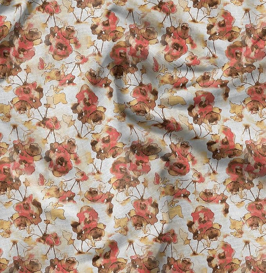 Soimoi Silky Satin Fabric Material, 1 Yard - 42" Inch Width, Yellow - Floral Print - Soft Shiny Fabric for Dress, Pillowcases, Pajamas, Evening Dress, DIY