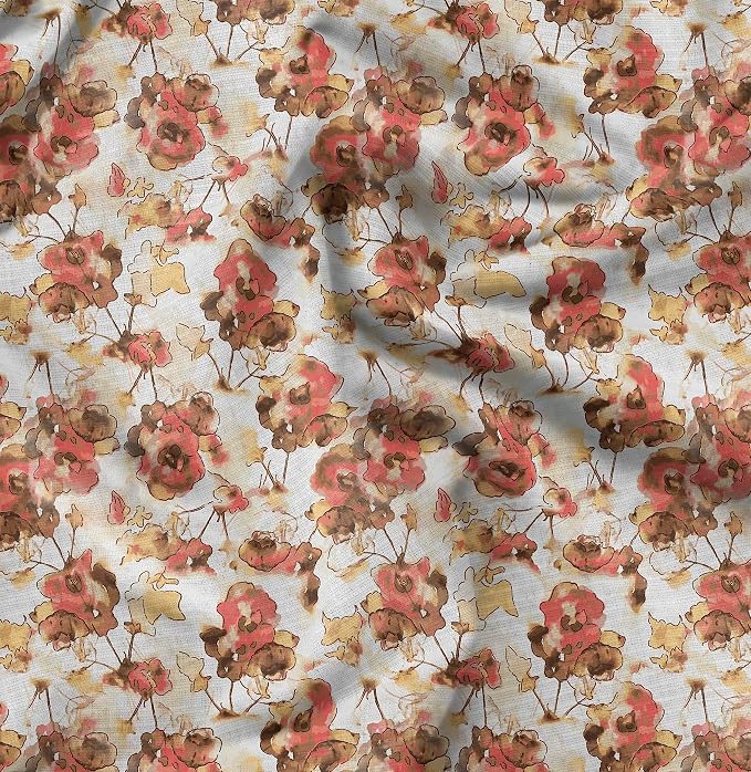 Soimoi Luxurious 58" Wide Yellow - Floral Printed, Cotton Jersey Fabric - Perfect Material for Clothing, Home Decor, Craft Projects, 1 Yard