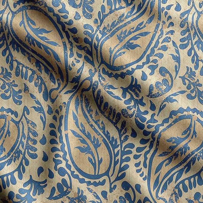 Soimoi Asian Paisley Print - Beige, Canvas Fabric Material - 56 Inch Wide, 1 Yard, Unstitched Fabric for Upholstery, Bags, Workwear and Outdoor Gear.