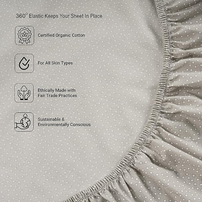 LANE LINEN Twin XL Fitted Sheet, 100% Organic Cotton 2-Piece Set (1 Fitted Sheet, 1 Pillowcase), Percale Weave, Bottom Sheet, Soft, Fits Mattress Upto 15" Deep - Grey (White Dot)(No Flat Sheet)