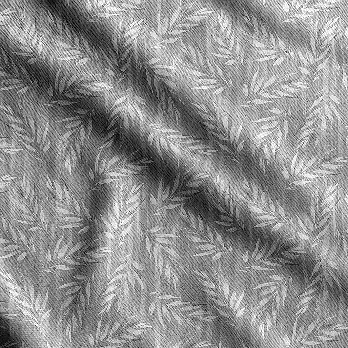 Soimoi Heavyweight Cotton Poplin Fabric Material, Gray - Leaves Printed - 42" Inch Width, Natural Cotton Material for Quilt Making, Dresses, Skirts, Pajamas, Pillowcases, Tablecloths, Kurtis, 1 Yard