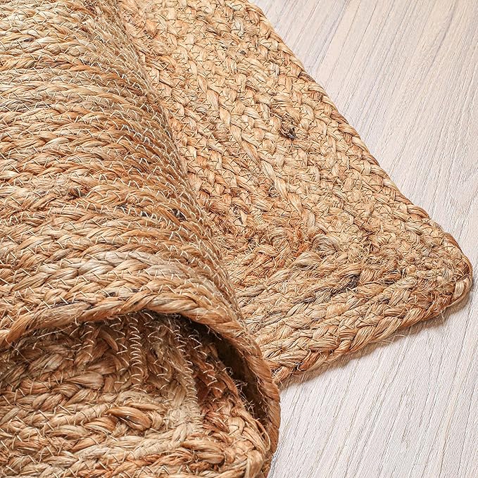 Hausattire Hand Woven Jute Braided Rug, 6'x9' – Natural, Reversible Boho Entry Area Rugs for Kitchen, Living Room I Farmhouse Indoor Outdoor Decorative Floor Rug, 72x108 Inches