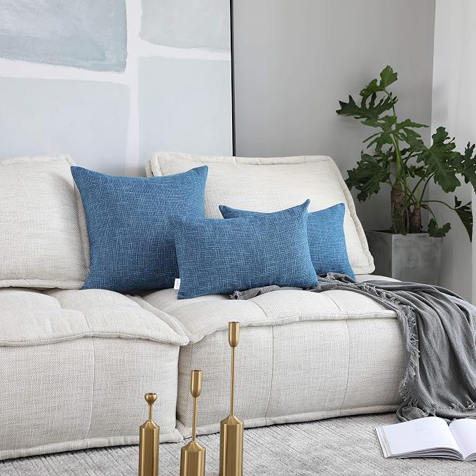 Kevin Textile Pack of 2 Decorative 2 Tone Linen Pillow Covers Cushion Cover for Chair/Sofa/Bed/Car, 24 x 24 Inches, Navy Blue