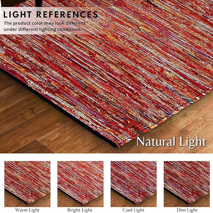 Ramanta Home Cotton Chindi Hand Woven Rug - 3x5 ft Multi Color, Reversible Area Rugs for Living Room, Kitchen, Bedroom, Biodegradable Bohemian Throw Carpet for Hpme & Office Patio - 36x60 Inches