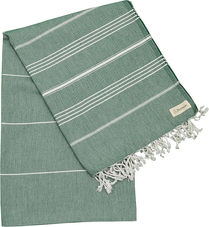 Bersuse Towels Anatolia XL Beach Blanket Throw Blanket Turkish Towel 100% Cotton Extra-Large Quick-Dry Lightweight Premium Peshtemal Towel - 61x82 Inches, Forest Green (Set of 6)