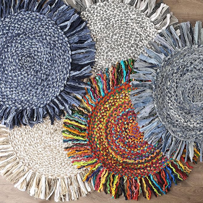 DII Chindi Home Collection Handwoven Multicolor Area Rag Rug, 3' Round with Fringe, Multi-Color