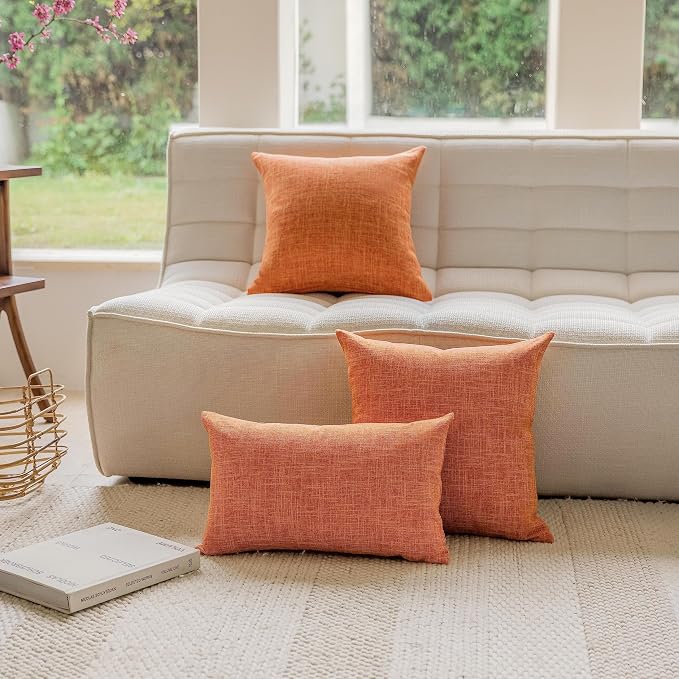 Home Brilliant Set of 2 Burnt Orange 18x18 Throw Pillow Covers Vintage Lined Linen Fall Decorative Pillowcases for Office Living Room Couch Car Accent Cushion Covers, 18 x 18 Inch, Orange
