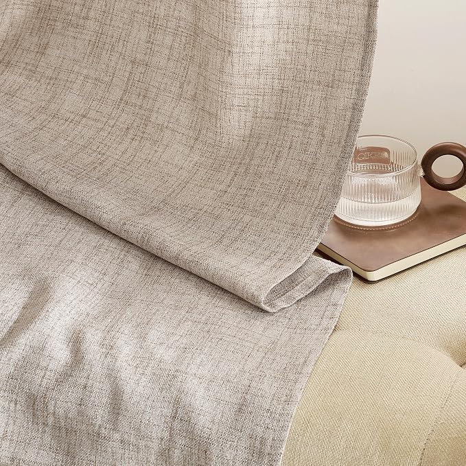 NICETOWN Linen Curtains 96 Inches Long for Living Room, Rustic Light Filtering Grommet Top Semi Sheer Curtain Linen Textured Drapes Burlap Look for Bedroom Window, 52" W x 96" L, 2 Panels