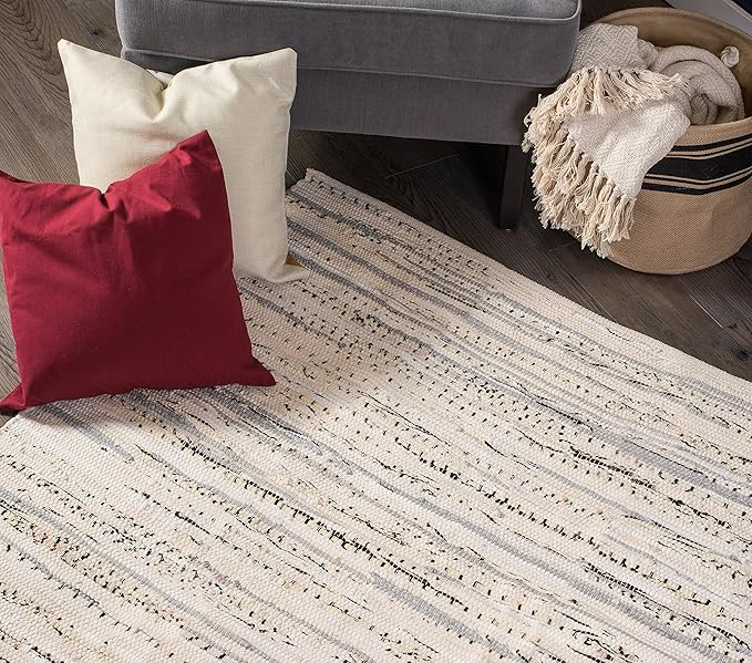 DII Chindi Home Collection Handwoven Multicolor Area Rag Rug, 4x6', Cream