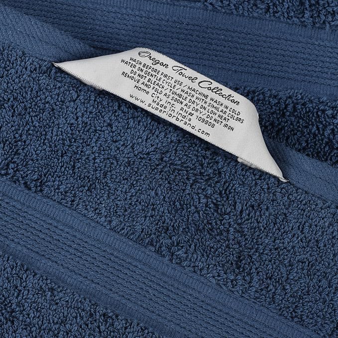 Superior 100% Organic Cotton 3-Piece Towel Set, Includes 1 Bath Towel, 1 Hand Towel, 1 Face Towel/Washcloth, Daily Use, Bathroom, Guest Bath, Absorbent, Home Essentials, Oregon Collection, Navy Blue