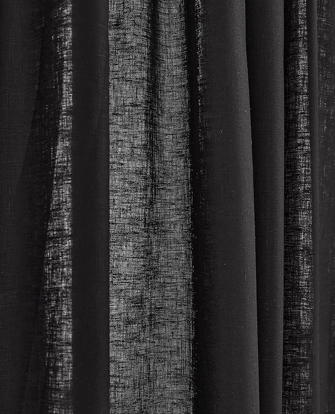 Solino Home Black Linen Curtain 52 x 120 Inch, Light Filtering Rod Pocket Curtain 120 Inches Long, 100% Pure Linen European Flax Window Treatment Panel for Living Room, Bedroom - 1 Panel